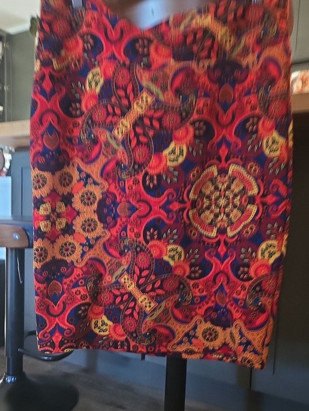 LuLaRoe Red Paisley-Print Pencil Skirt with Orange & Navy Accents
